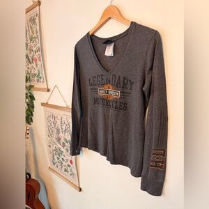 Large - Harley Davidson - Charcoal V-Neck Long Sleeve